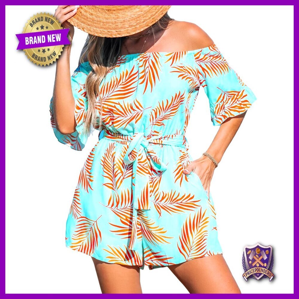 X-Large Rayon Jumpsuit Off Shoulder Wide Leg Beach Vacation Outfit with Pockets